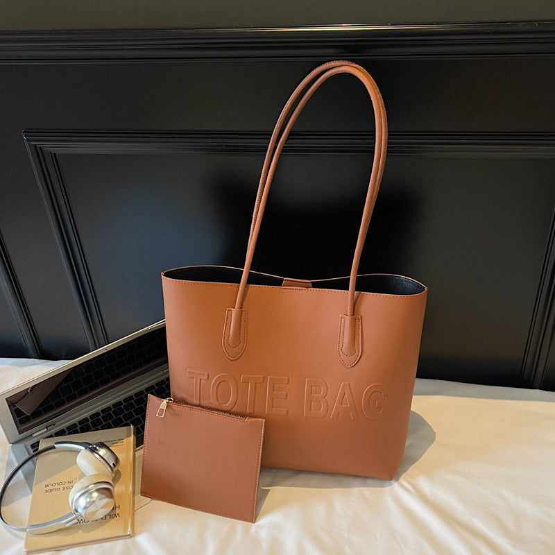 Women's Indentation Letter Texture Large Capacity Fashion Retro Commuter Portable Women's Shoulder Bag