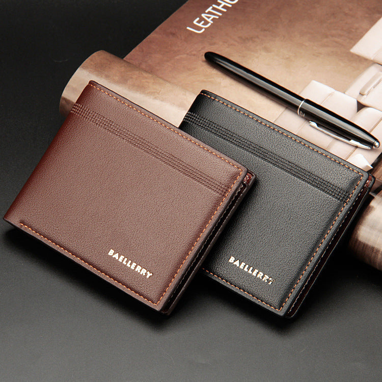 Men's Short Multiple Slots Lychee Pattern Business Card Holder
