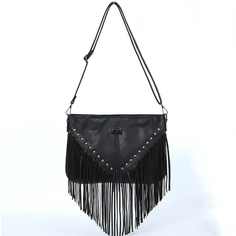 Women's Rivet Soft Leather Fashionable Tassel Big Crossbody Bags