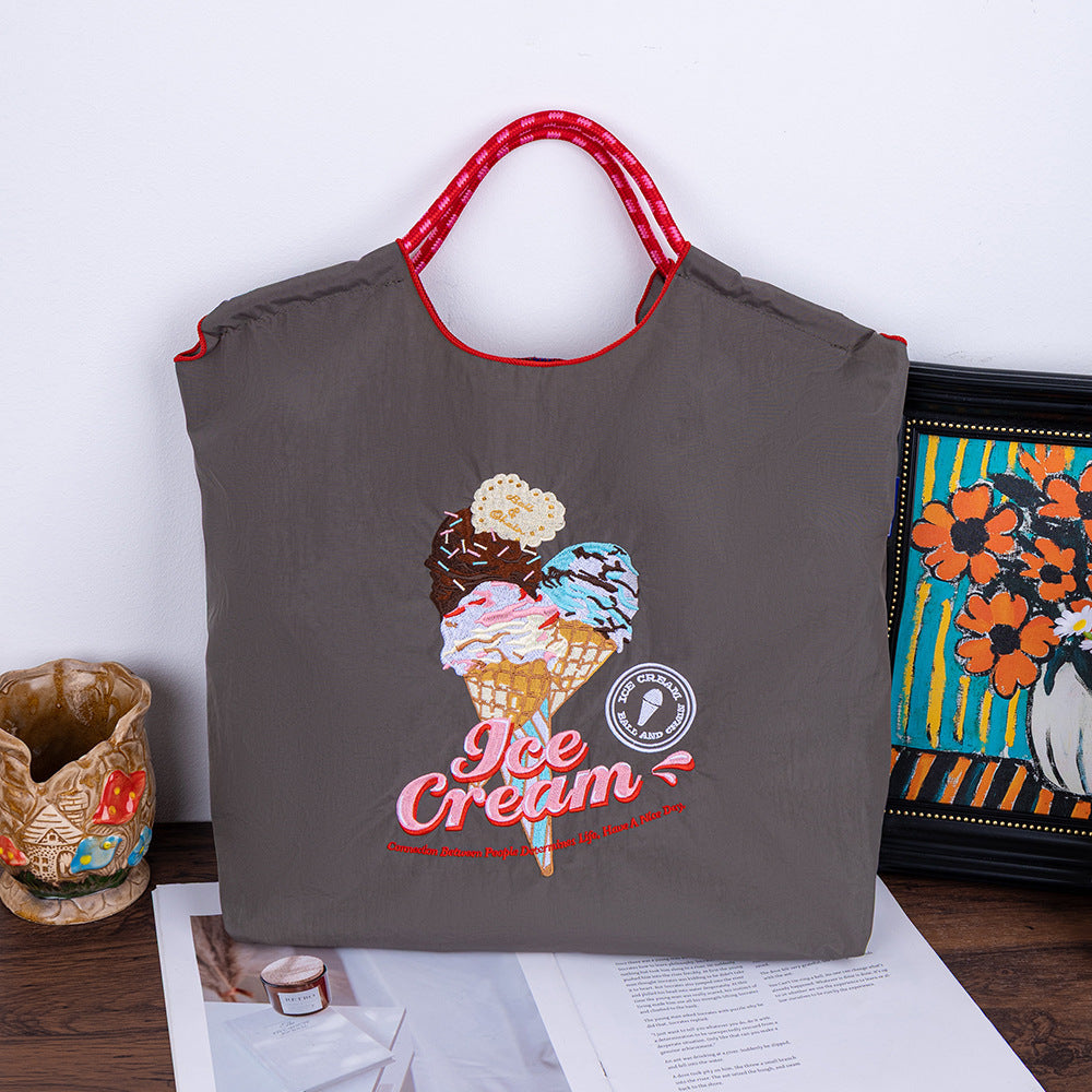 Environmental Protection Embroidery Shopping Nylon Cloth Flower Hand-held Minority Bags