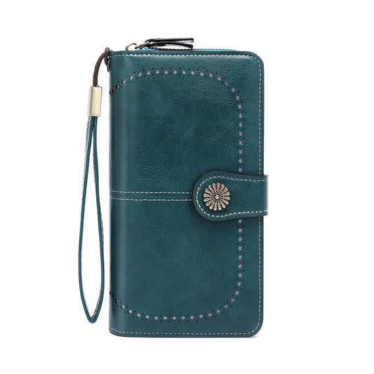Women's Mobile Oil Leather Hand Long Zipper Coin Purses