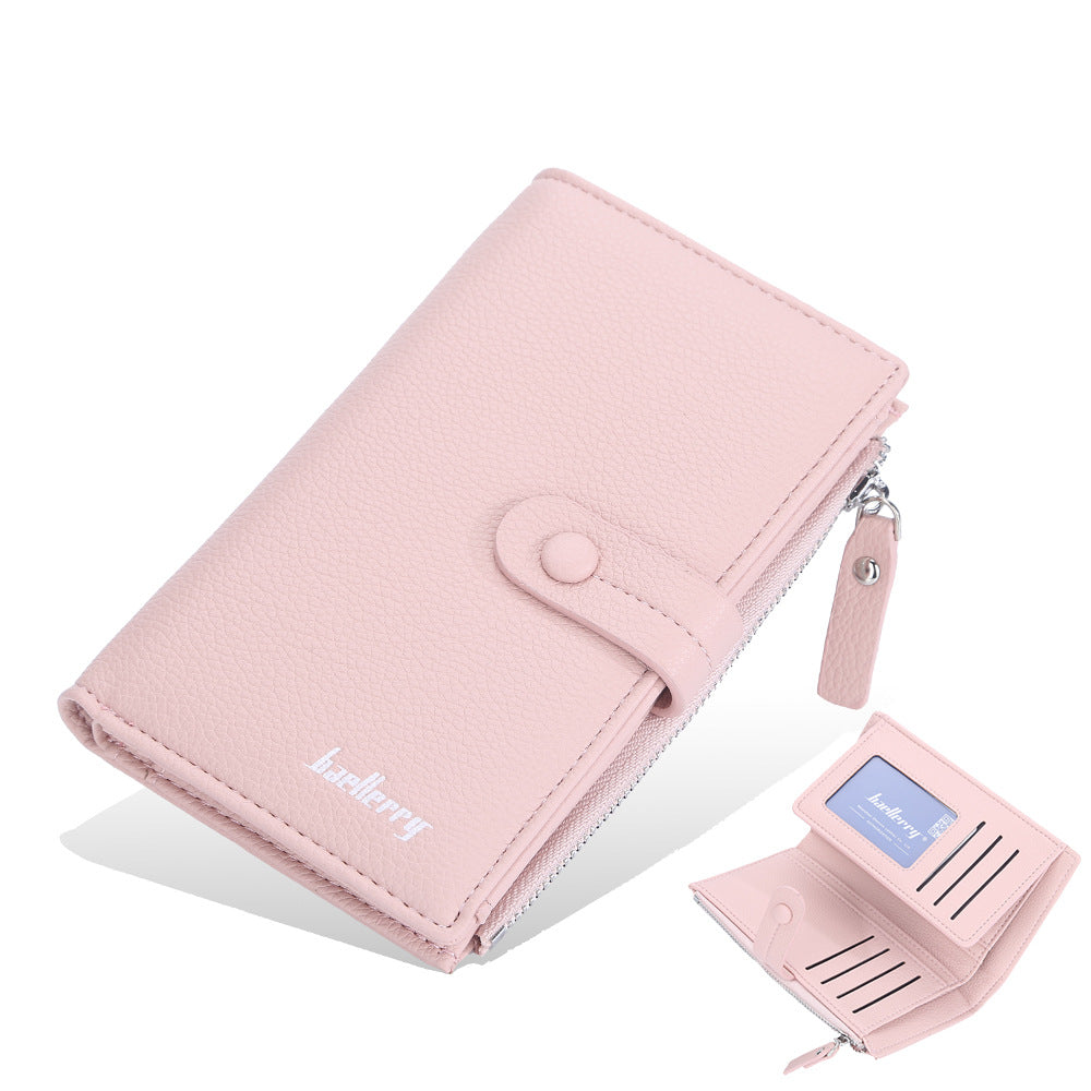 Women's Mid-length Lychee Pattern Vertical Hasp Zipper Ladies Wallet