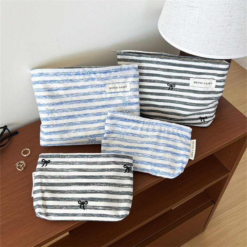 Simple Striped Toiletry Storage Buggy Good-looking Cosmetic Bags