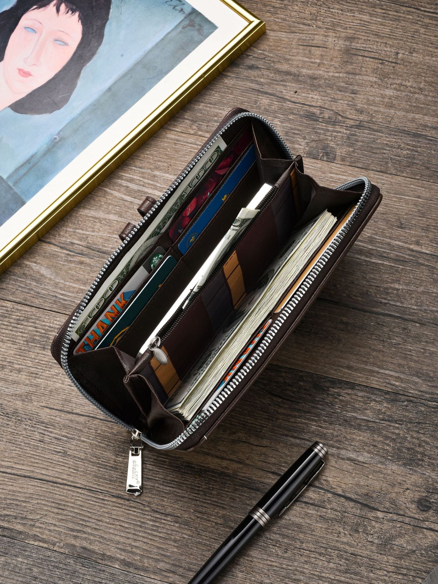 Men's Long Multiple Slots Zipper Green Men's Wallets