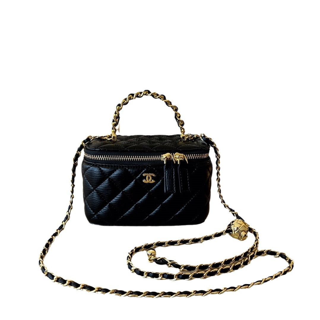 Women's Style Genuine Leather Diamond Chain Portable Box Women's Messenger Bag