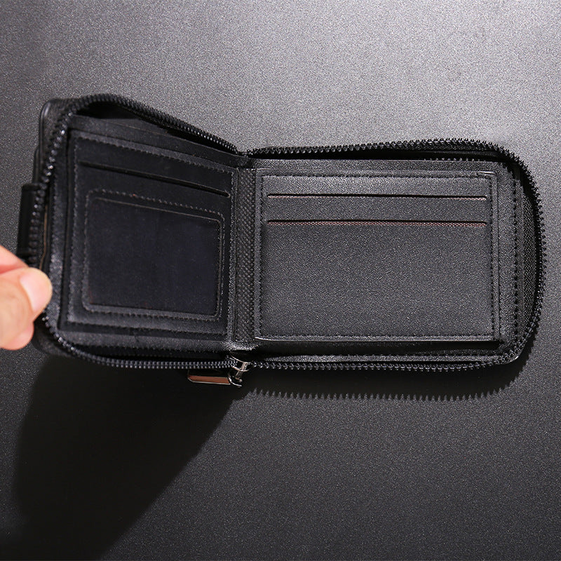 Men's Retro Short Horizontal Zipper Multifunctional Portable Coin Purses