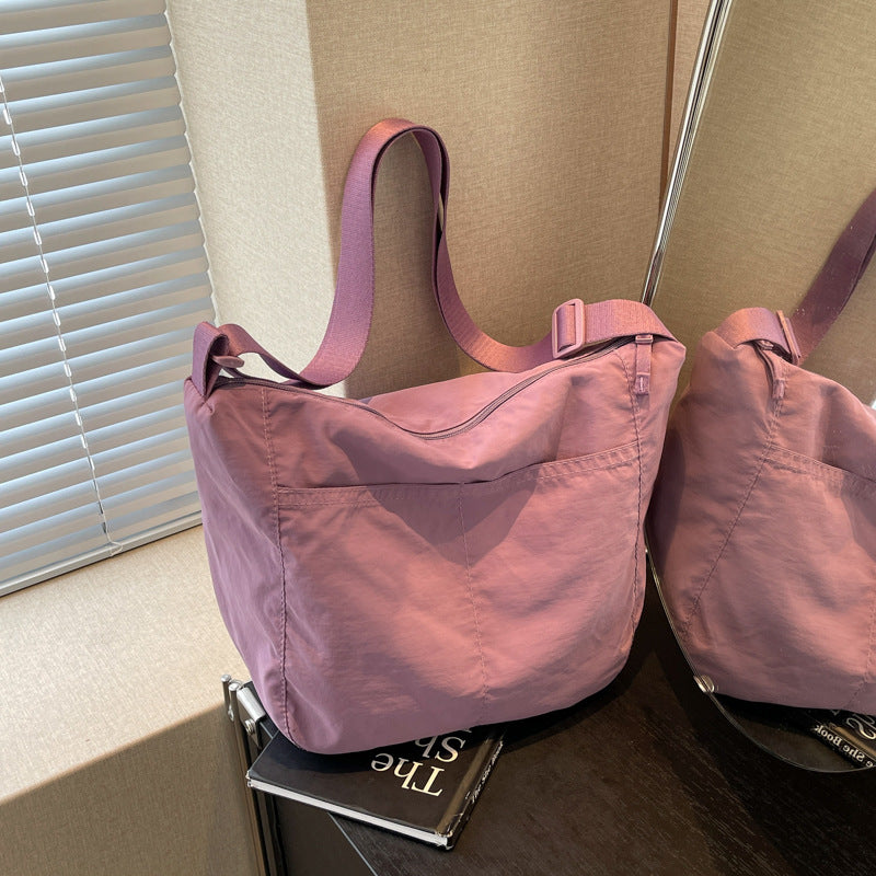 Cloth Lightweight Simple Solid Color Large Capacity Women's Messenger Bag