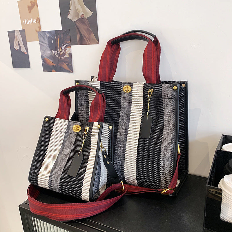 Elegant Women's Fashionable Canvas Striped Broadband Handbags