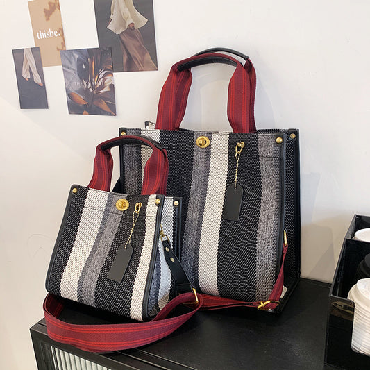 Elegant Women's Fashionable Canvas Striped Broadband Handbags