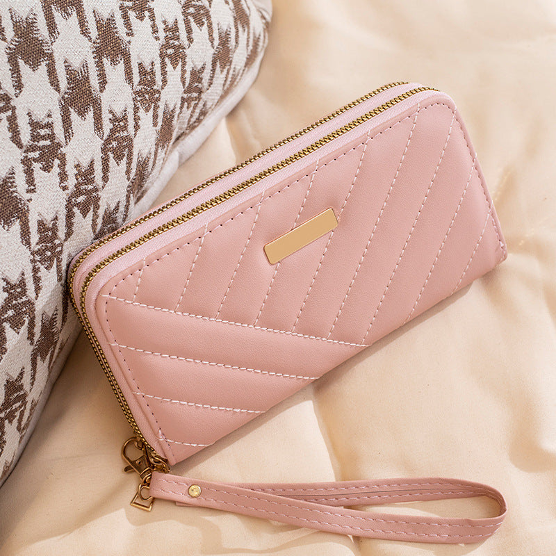 Long Fashion Double Zipper Textured Clutch Ladies Wallet