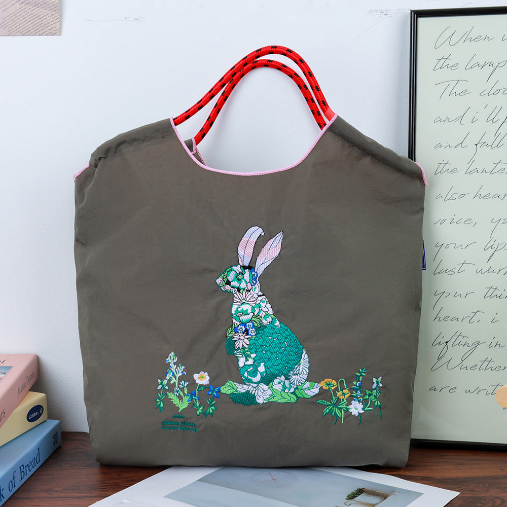 Environmental Protection Embroidery Shopping Nylon Cloth Flower Hand-held Minority Bags