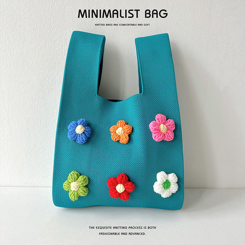 Design Cute Colored Flowers Knitted Versatile Handbags