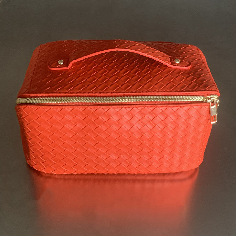 File Pillow Large Capacity Woven Pattern Portable Storage Waterproof Makeup Bag