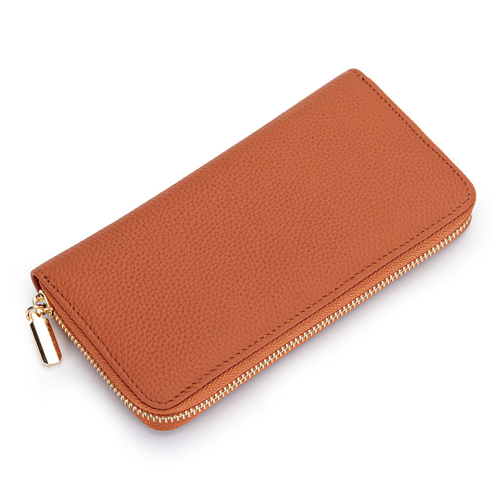 Zipper First Layer Cowhide Large Capacity Ladies Wallet