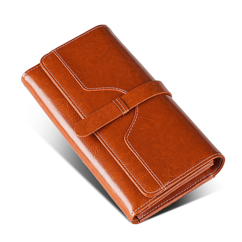 Women's High Quality Leather Long Brushing Oil Wax Genuine Bags