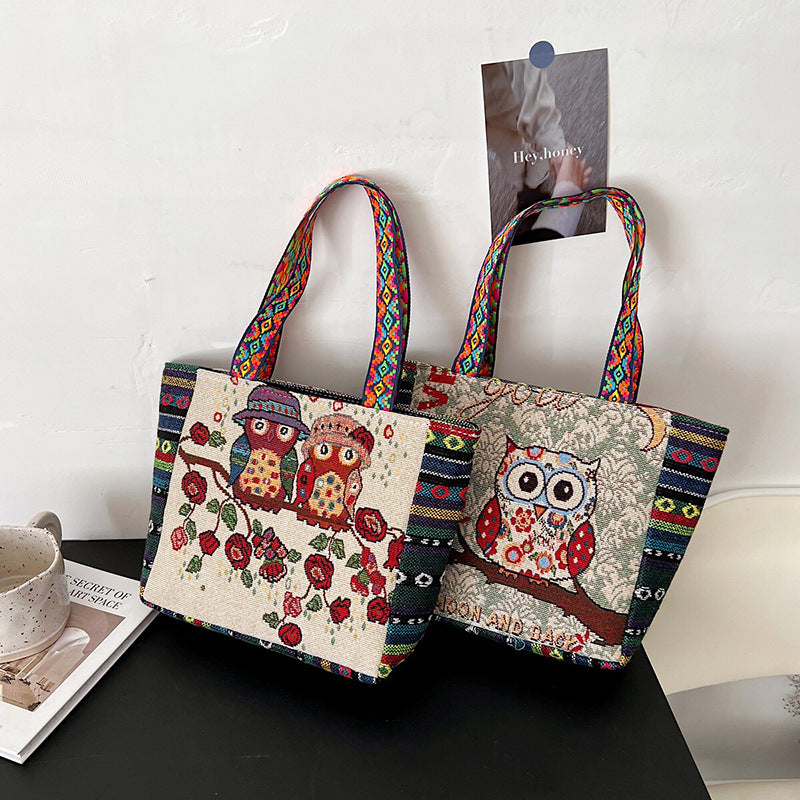 Women's Ethnic Style Embroidered Artistic Retro Large Capacity Linen Handbags