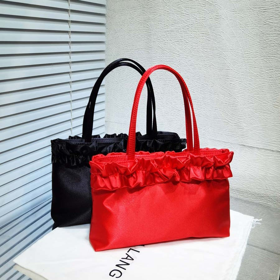 Women's Bridal Satin Pleated Lace Flower Underarm Women's Messenger Bag