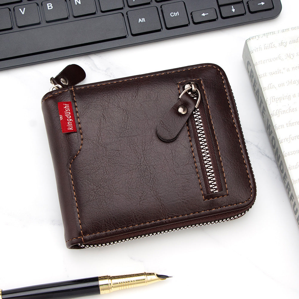 Men's Short Chain Multiple Slots Large Capacity Zipper Men's Wallet