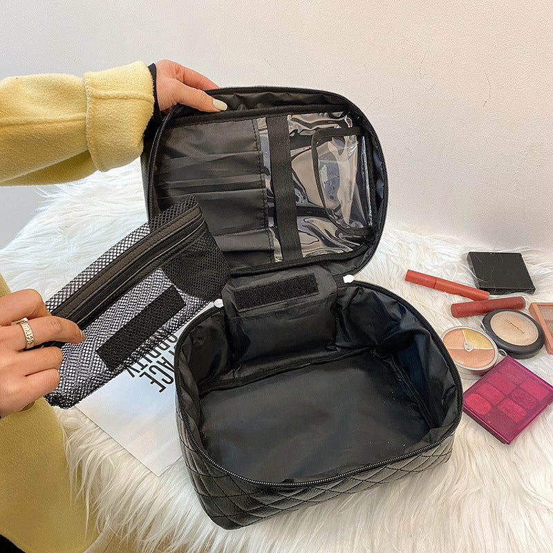 Durable Rhombus Black Cosmetics Storage Wash Makeup Bag
