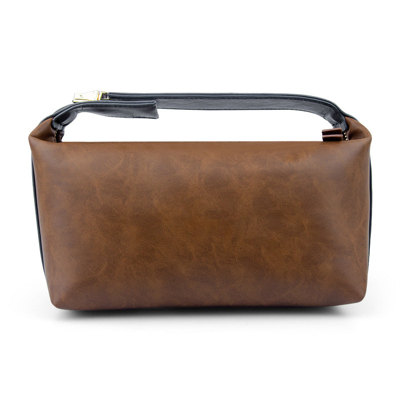 Crazy Horse Leather Large Capacity Portable Wash Makeup Bag
