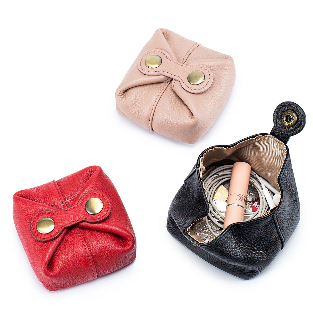 Cute Soft Cowhide Mini Earphone Female Storage Coin Purses