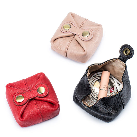 Cute Soft Cowhide Mini Earphone Female Storage Coin Purses