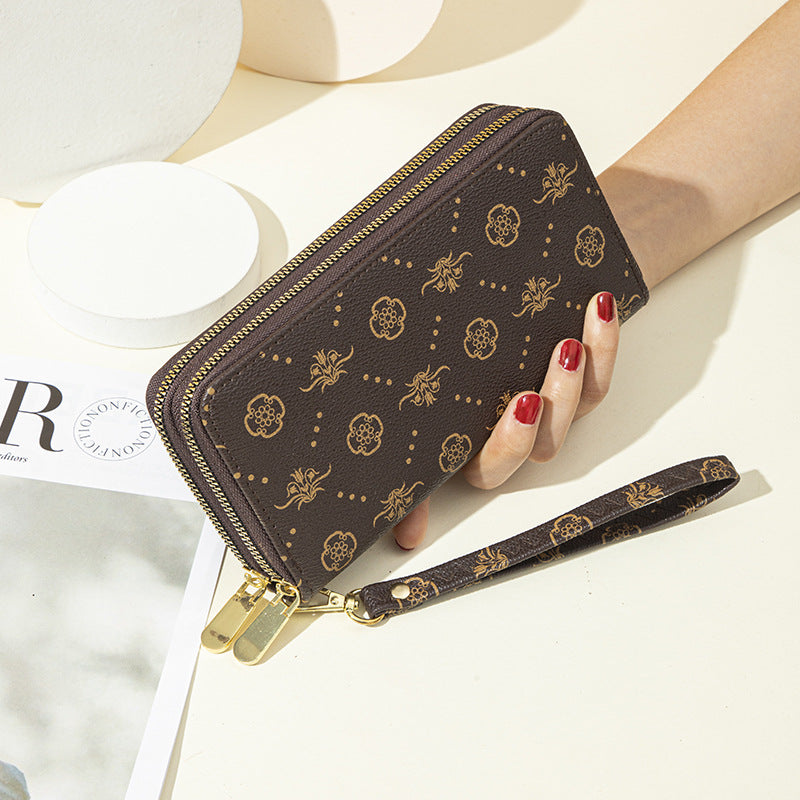 Women's Double Zip Clutch Printed Long Large Ladies Wallet