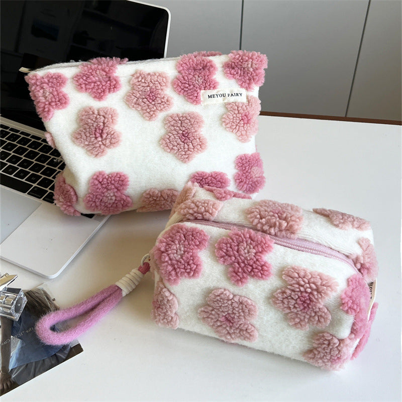Three-dimensional Pink Flower Storage Wash Liner Large Makeup Bag