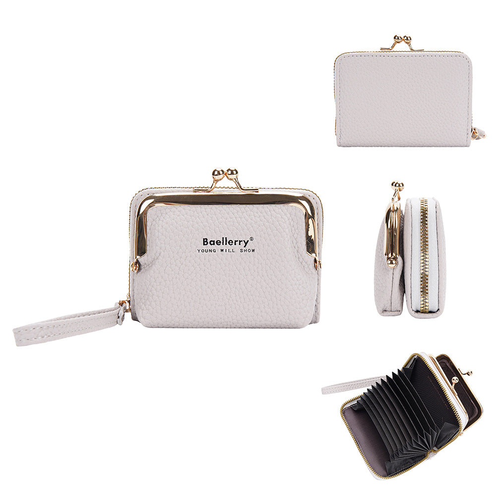 Women's Korean Lychee Pattern Zip Organ Mini Card Holder