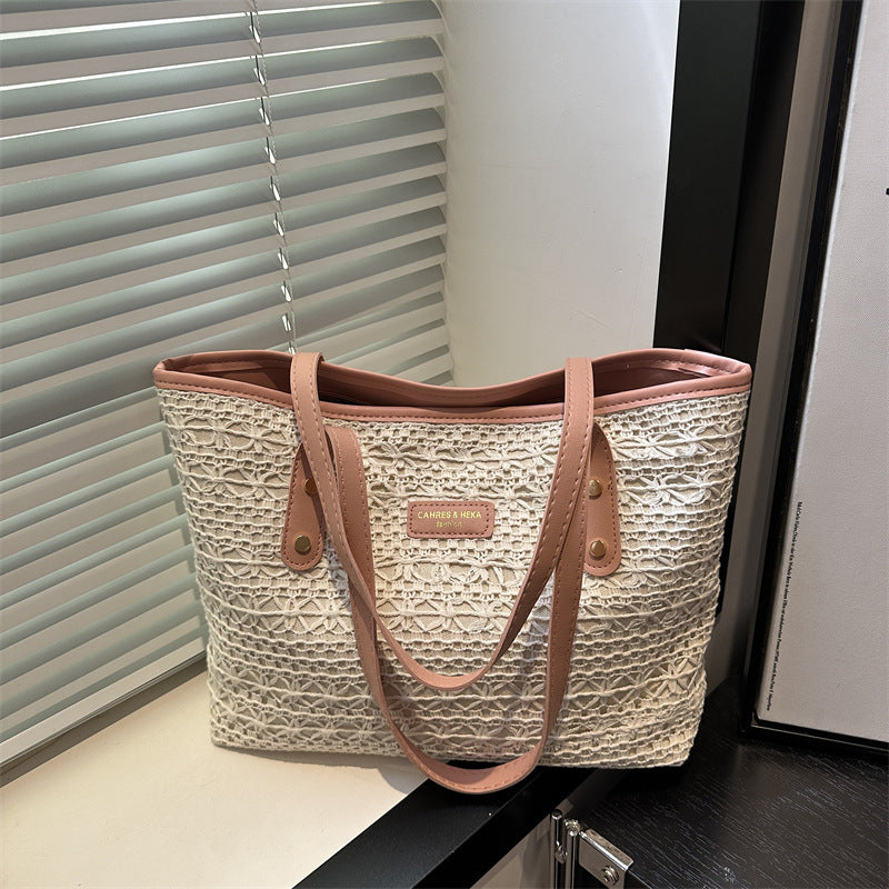 Women's Style Color Matching Straw Texture Underarm Women's Shoulder Bag
