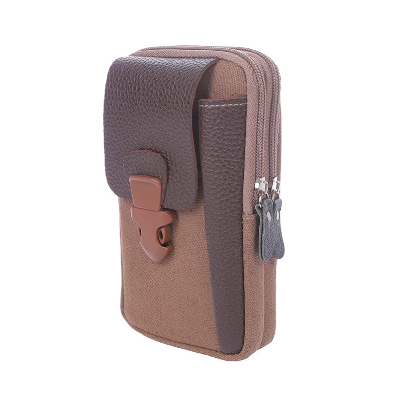 Men's Canvas With Pu Leather Mobile Layer Vertical Bags