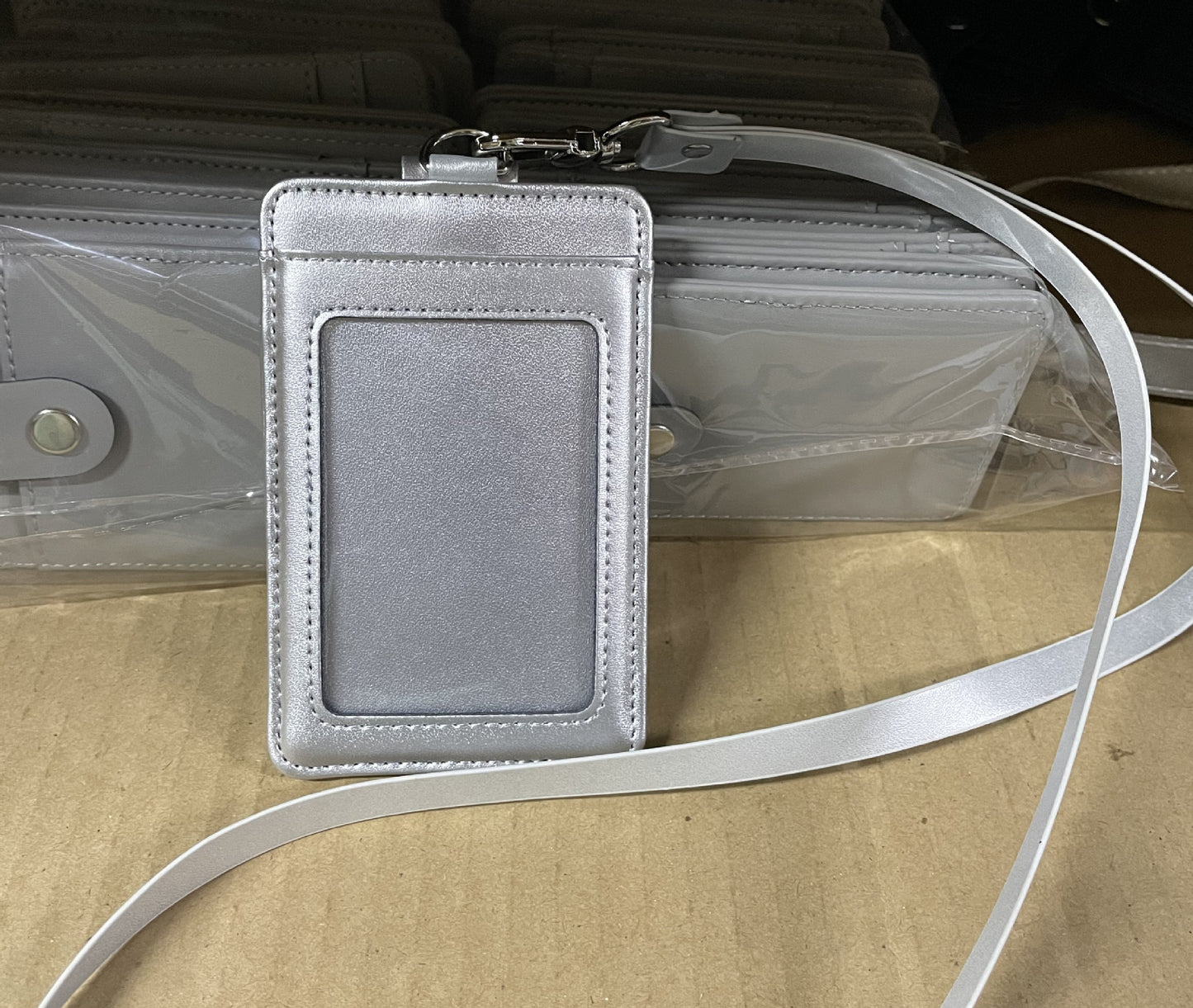 Leather Vertical Badge Lanyard Sling Bus Card Holder