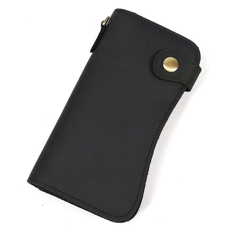 Men's Long Genuine Leather Crazy Horse Dragon Pattern Iron Chain Men's Wallet