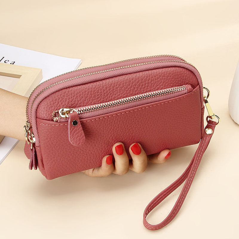 Women's Layer Leather Large Capacity Zipper Mobile Fashion Long Phone Bags