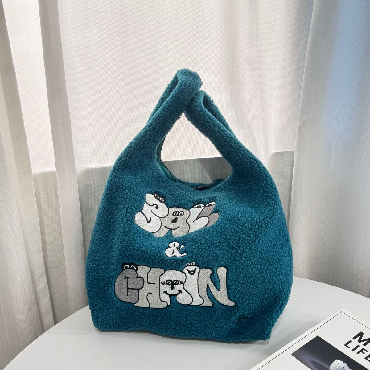 Embroidered Plush Green Shopping Simple Commute Women's Shoulder Bag