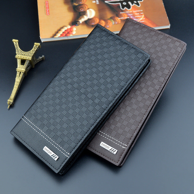 Men's Fashion Plaid Thin Vertical Green Soft Leather Multiple Men's Wallets