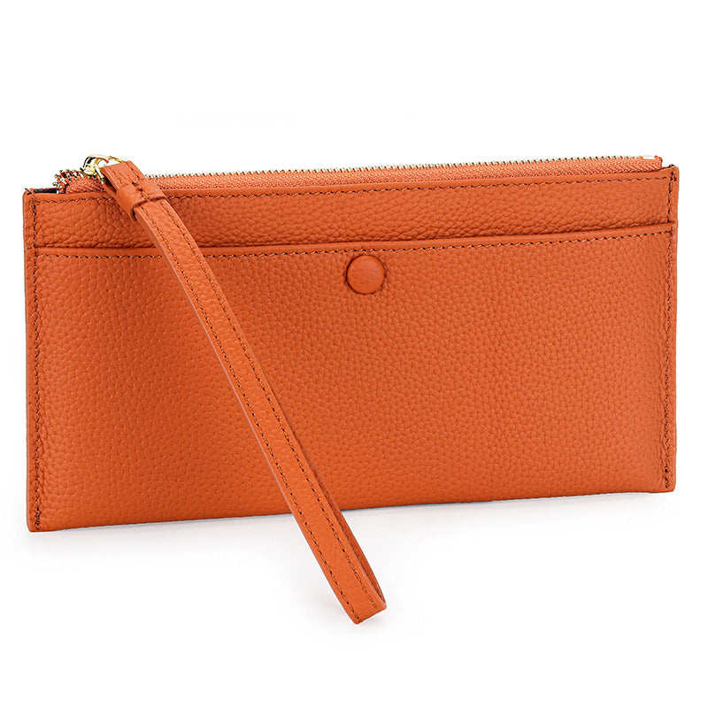 Women's Leather Hand-held Zipper Mobile Large Capacity Bags