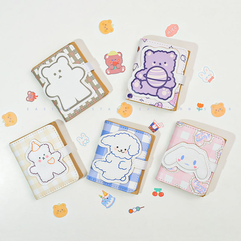 Women's Bear Cartoon Short Button Tri Fold Purses