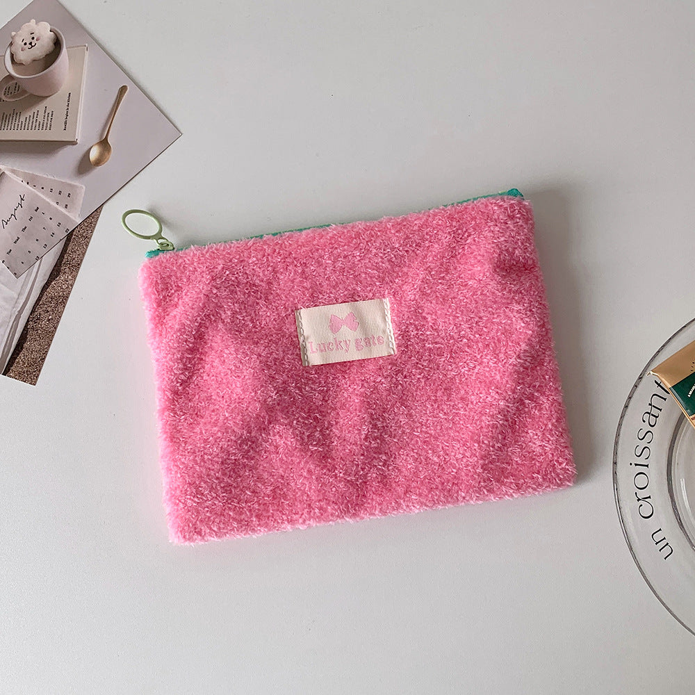 Korean Style Plush Simple Cosmetics Storage Change Earphone Cosmetic Bags