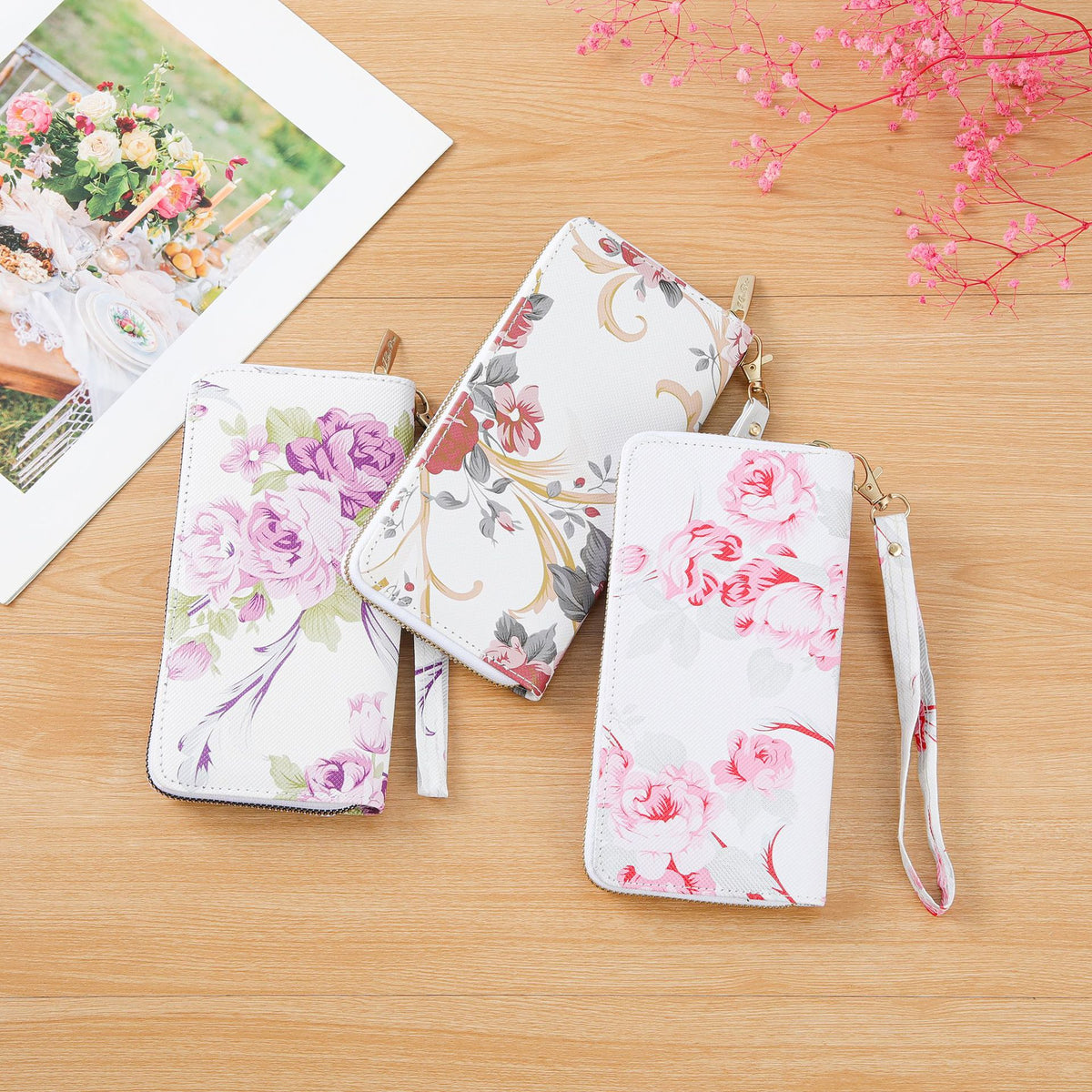 Women's Long Single-layer Printed Rose Mobile Clutch Ladies Wallet