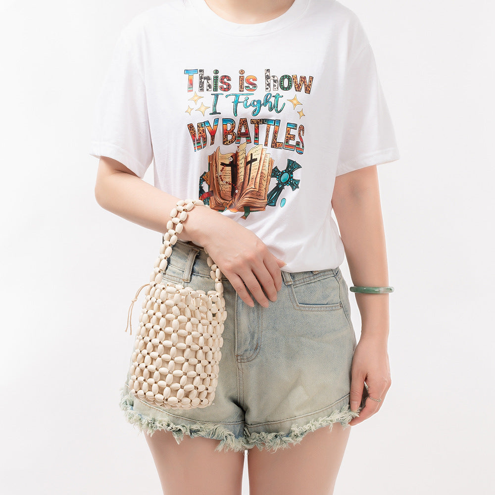 Hand-woven Design High Sense Wooden Bead Women's Shoulder Bag