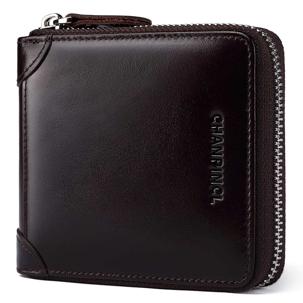 Men's Boxed First Layer Cowhide Pocket Zipper Men's Wallets