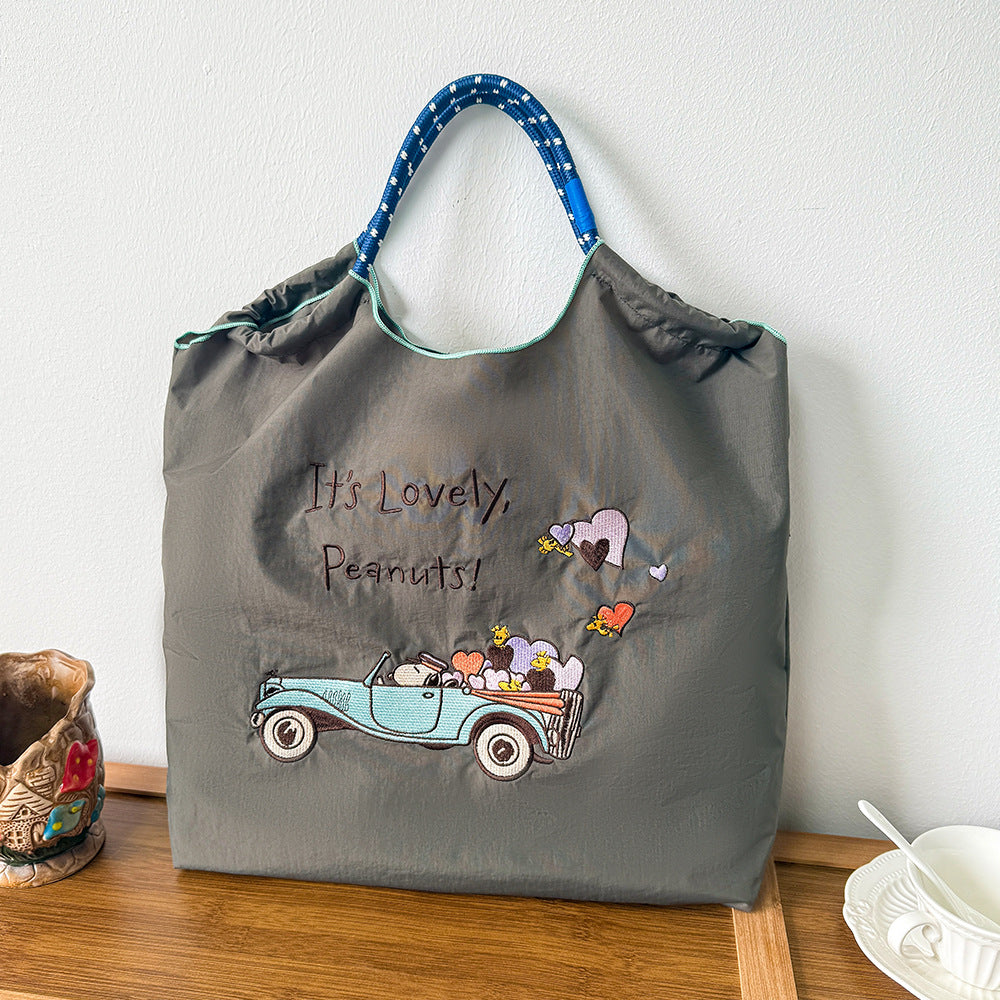 Women's Summer Needle Embroidery Nylon Large Capacity Shoulder Bags