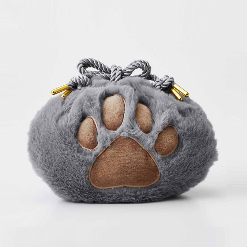 Cute Cat's Paw Storage Size Drawstring Plush Makeup Bag