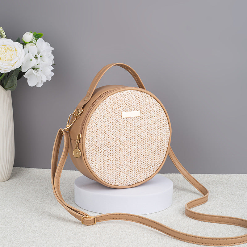 Women's Summer Cute Simple Straw Woven Round Women's Messenger Bag