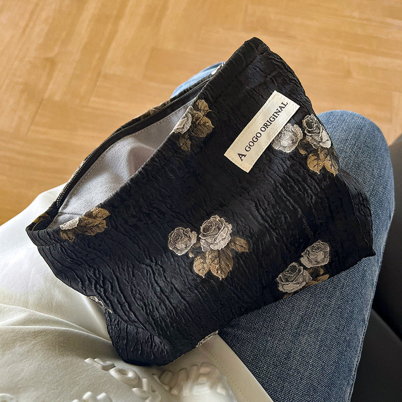 Niche Pleated Rose Storage Canvas Liner Business Cosmetic Bags