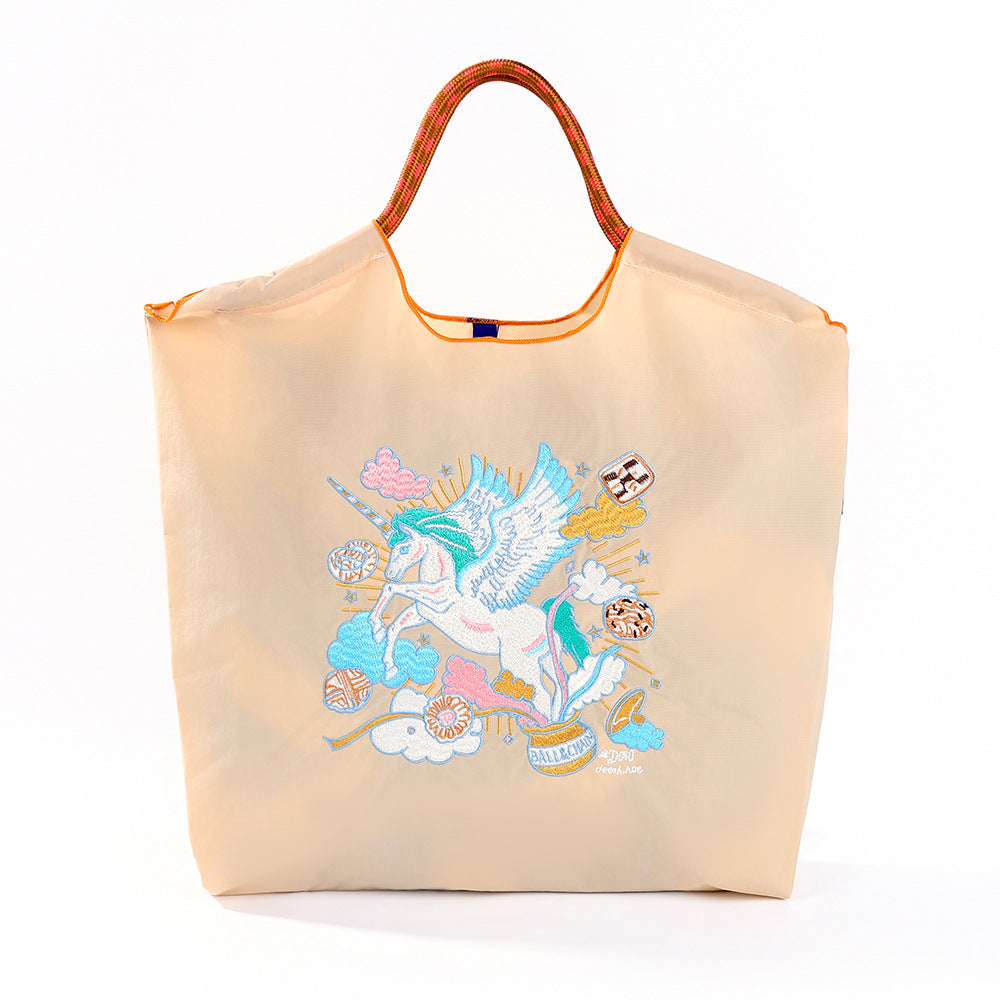 Women's Summer Needle Embroidery Nylon Large Capacity Shoulder Bags