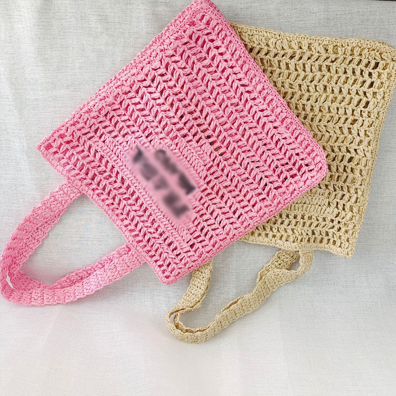 Paper String Woven Beach Versatile Letter Handbags