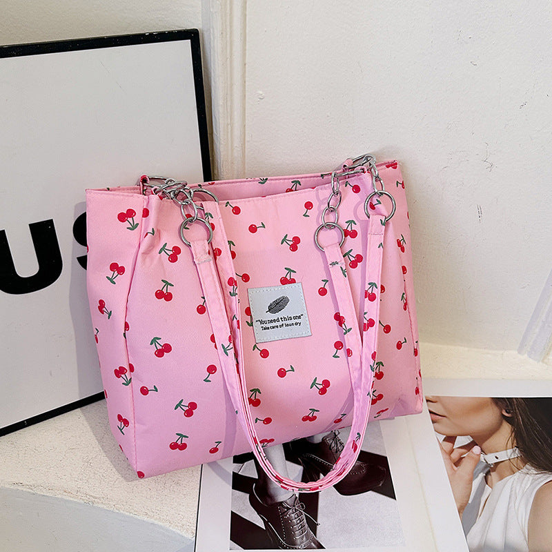 Women's Fresh Cherry Print Springtide Flow Large Capacity Western Style Women's Shoulder Bag