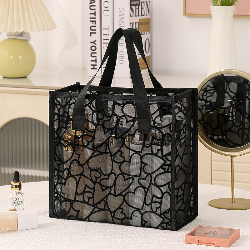 Flocking Mesh Love Portable Visual Storage Bags